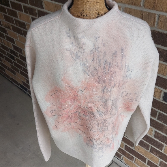NWT Mock Neck Embellished Floral Sweater - Picture 8 of 11